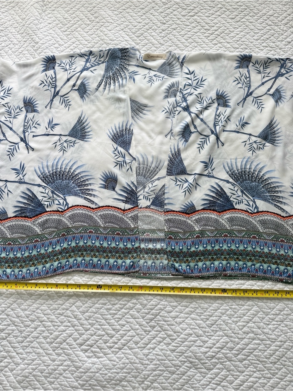 Thailand Blue & White Floral Swim Coverup Kimono size S - Picture 7 of 7
